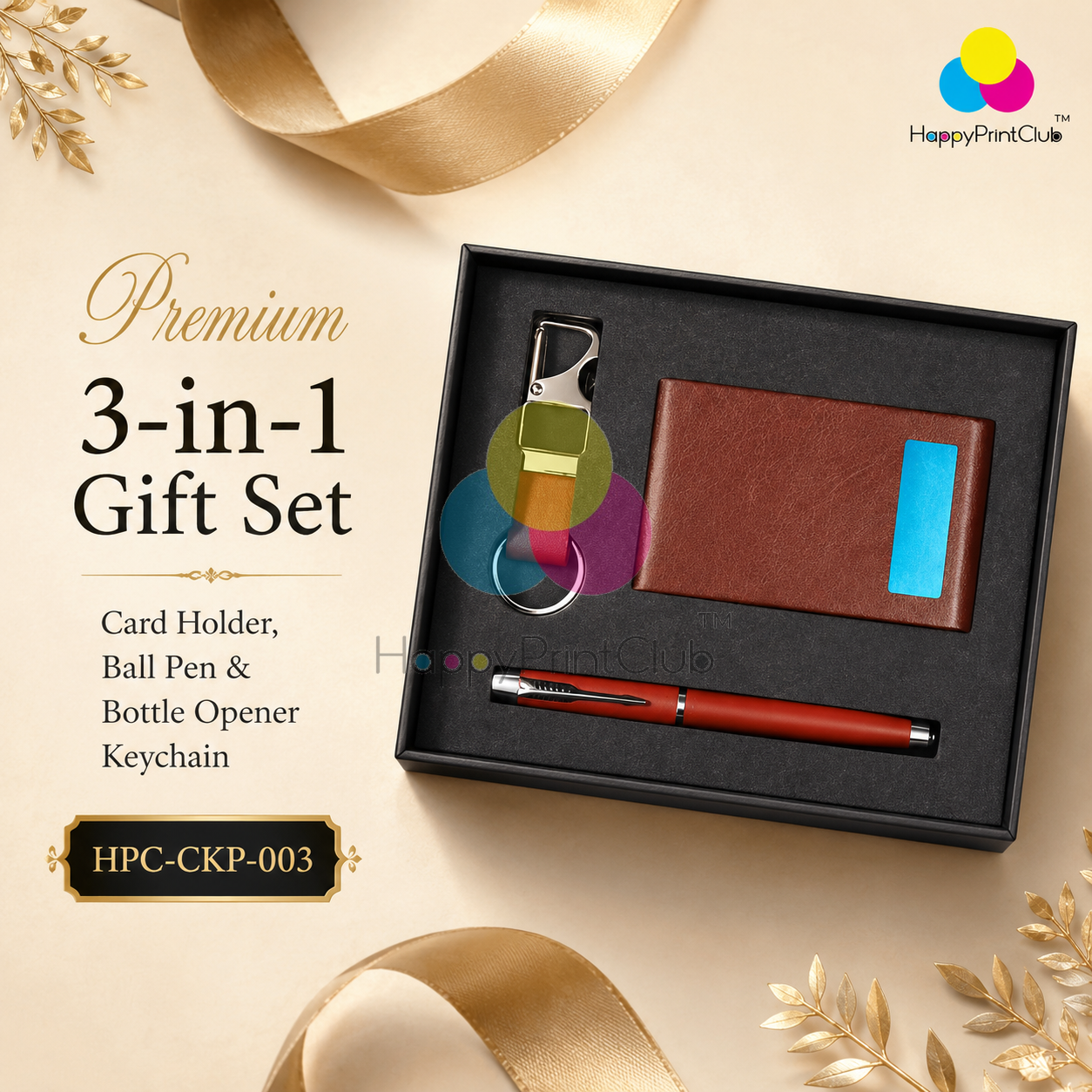 Customized Corporate Gift Set With Card Holder, Ball Pen & Bottle Opener Keychain