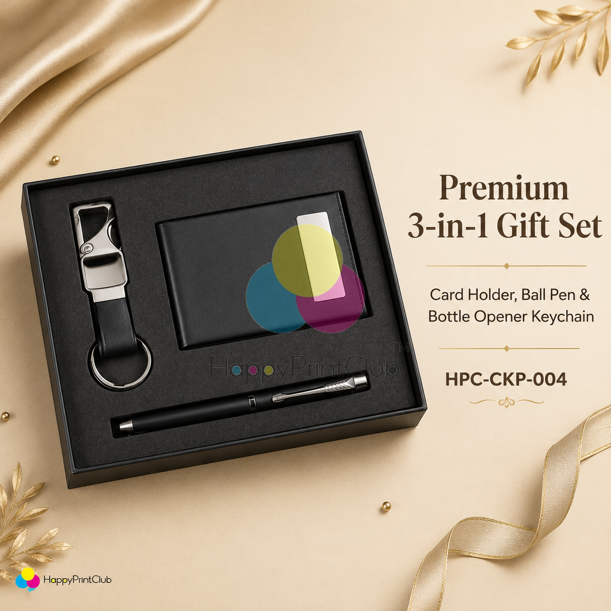 Customized Corporate Gift Set With Card Holder, Ball Pen & Bottle Opener Keychain