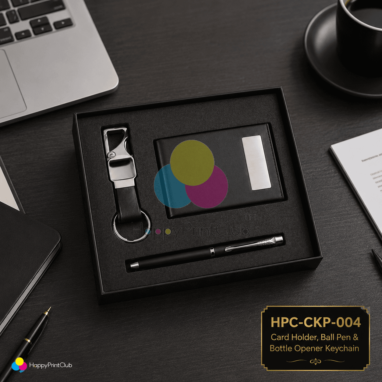 Customized Corporate Gift Set With Card Holder, Ball Pen & Bottle Opener Keychain