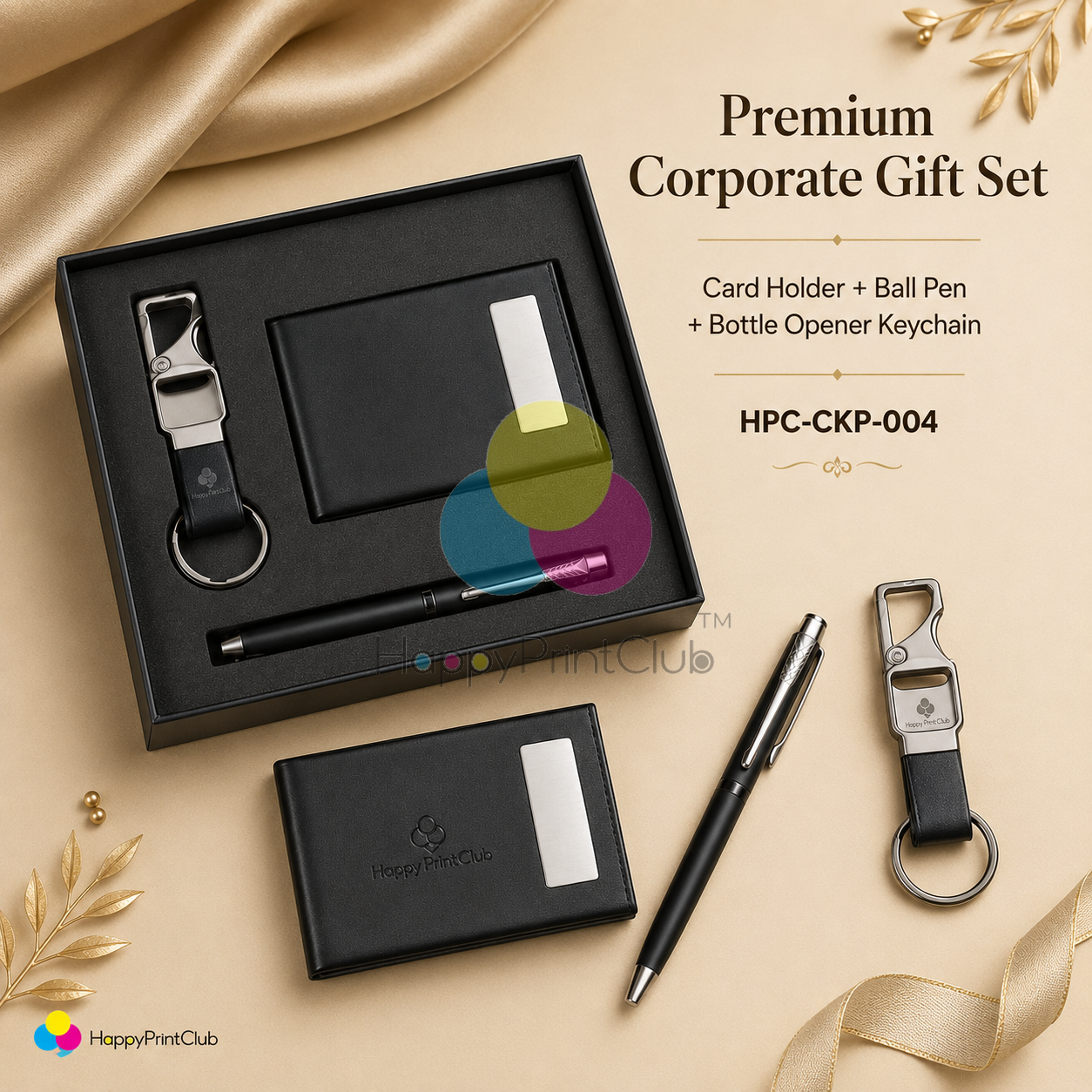 Customized Corporate Gift Set With Card Holder, Ball Pen & Bottle Opener Keychain