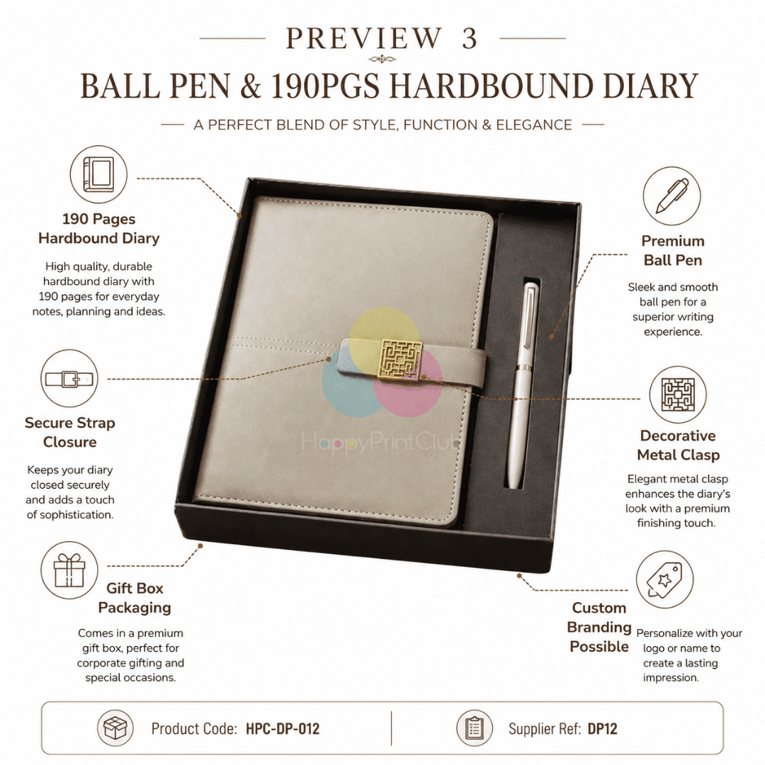 Customized Corporate Gift Set With Ball Pen & 190 Pages Hard Bound Diary