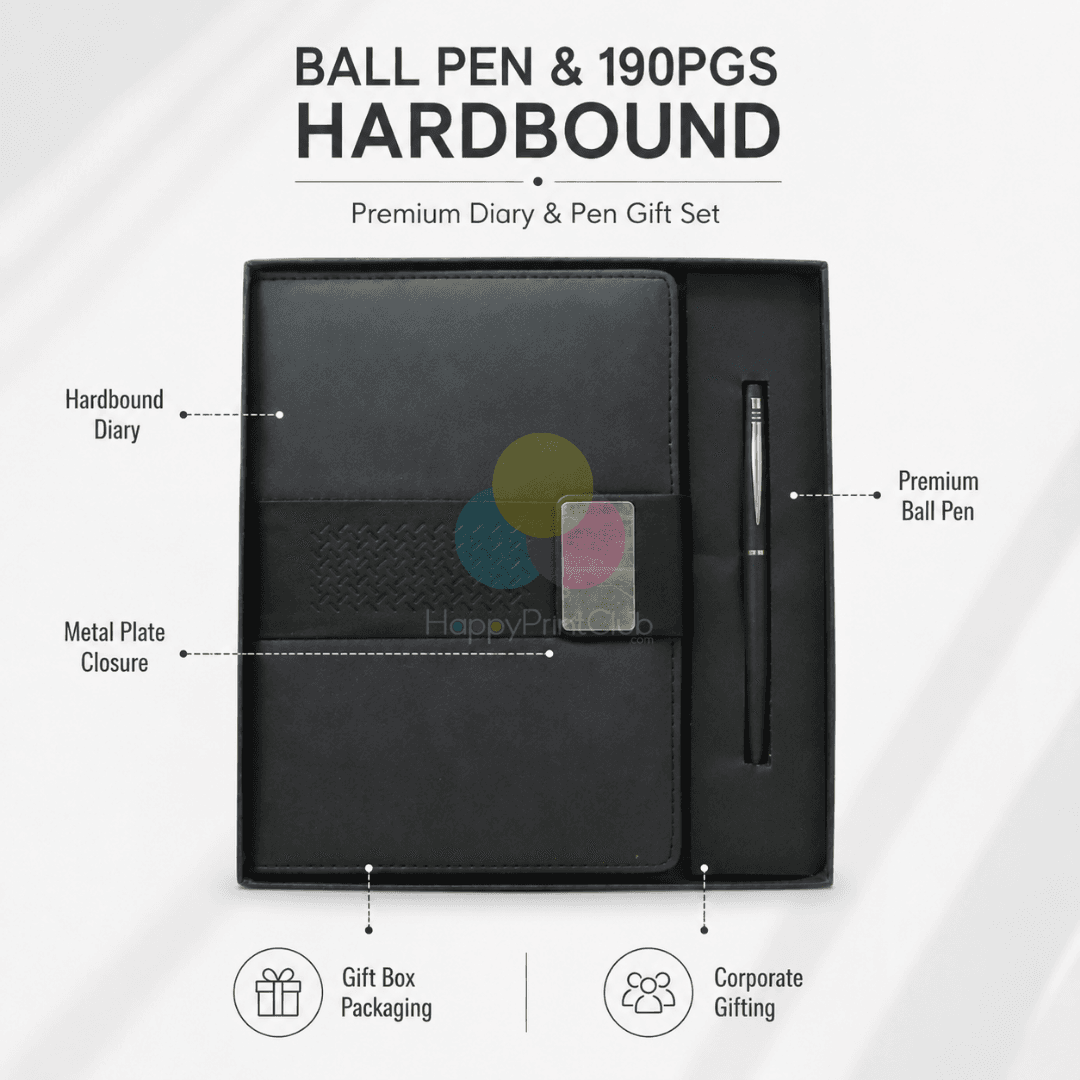 Customized Corporate Gift Set With Ball Pen & 190 Pages Hard Bound Diary