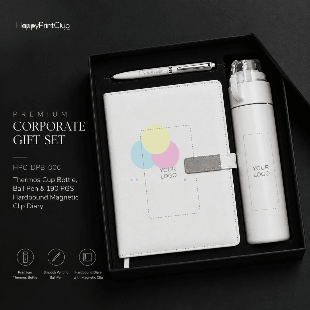 Employee Welcome Kit With Thermos Cup Bottle, Ball Pen & 190 Pages Hard Bound Magnetic Clip Diary