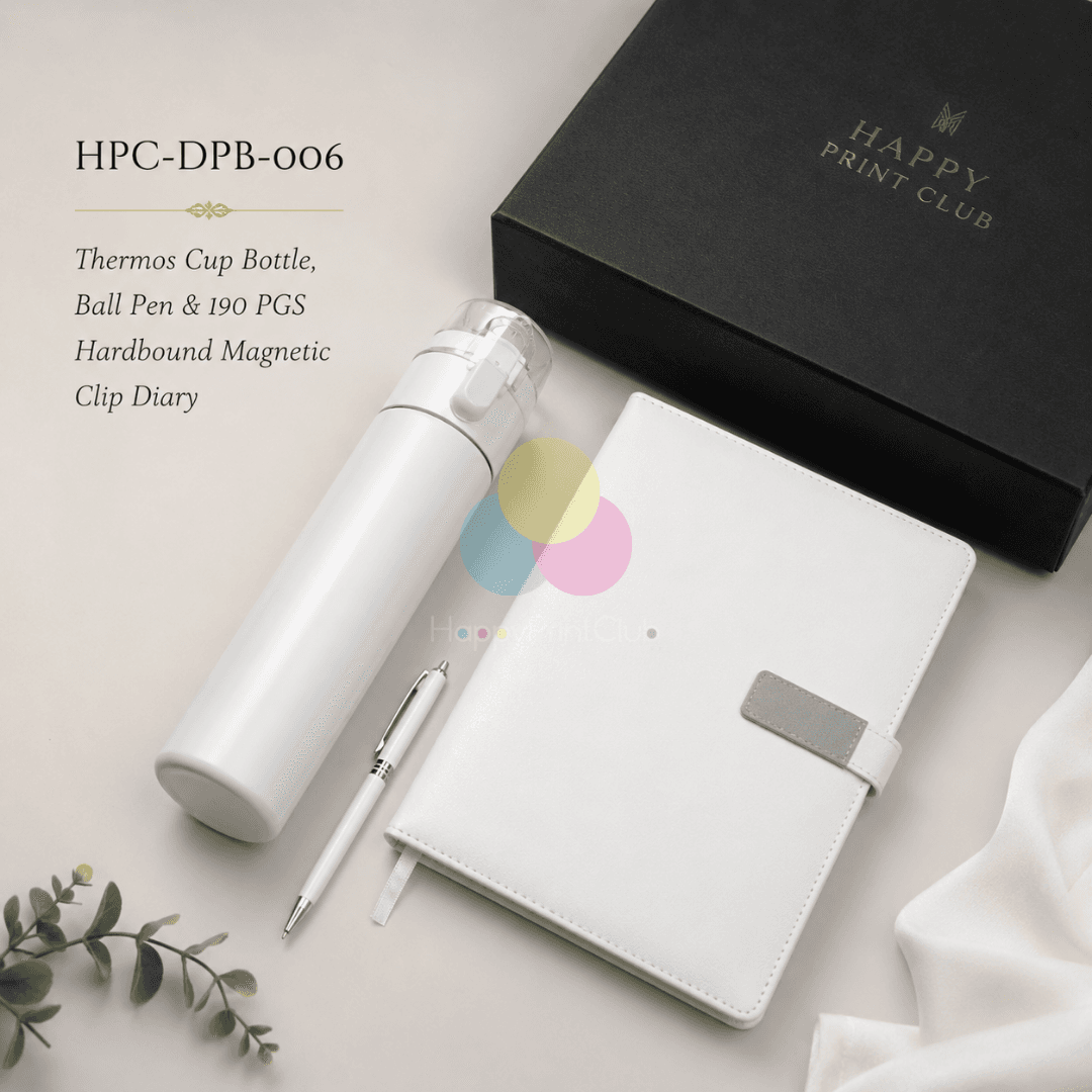 Employee Welcome Kit With Thermos Cup Bottle, Ball Pen & 190 Pages Hard Bound Magnetic Clip Diary