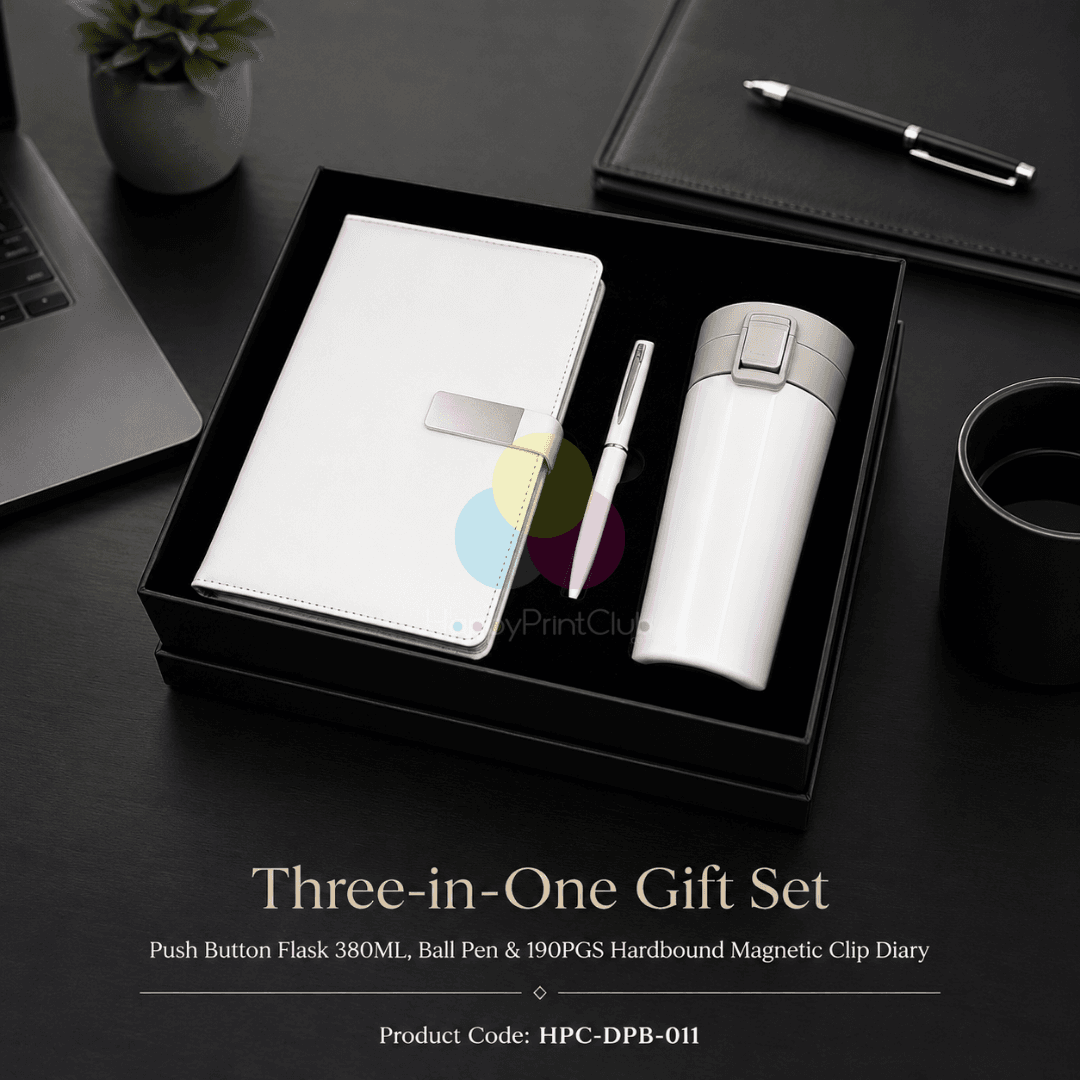 Employee Welcome Kit With Push Button Flask 380ML, Ball Pen & 190 Pages Hard Bound Magnetic Clip Diary
