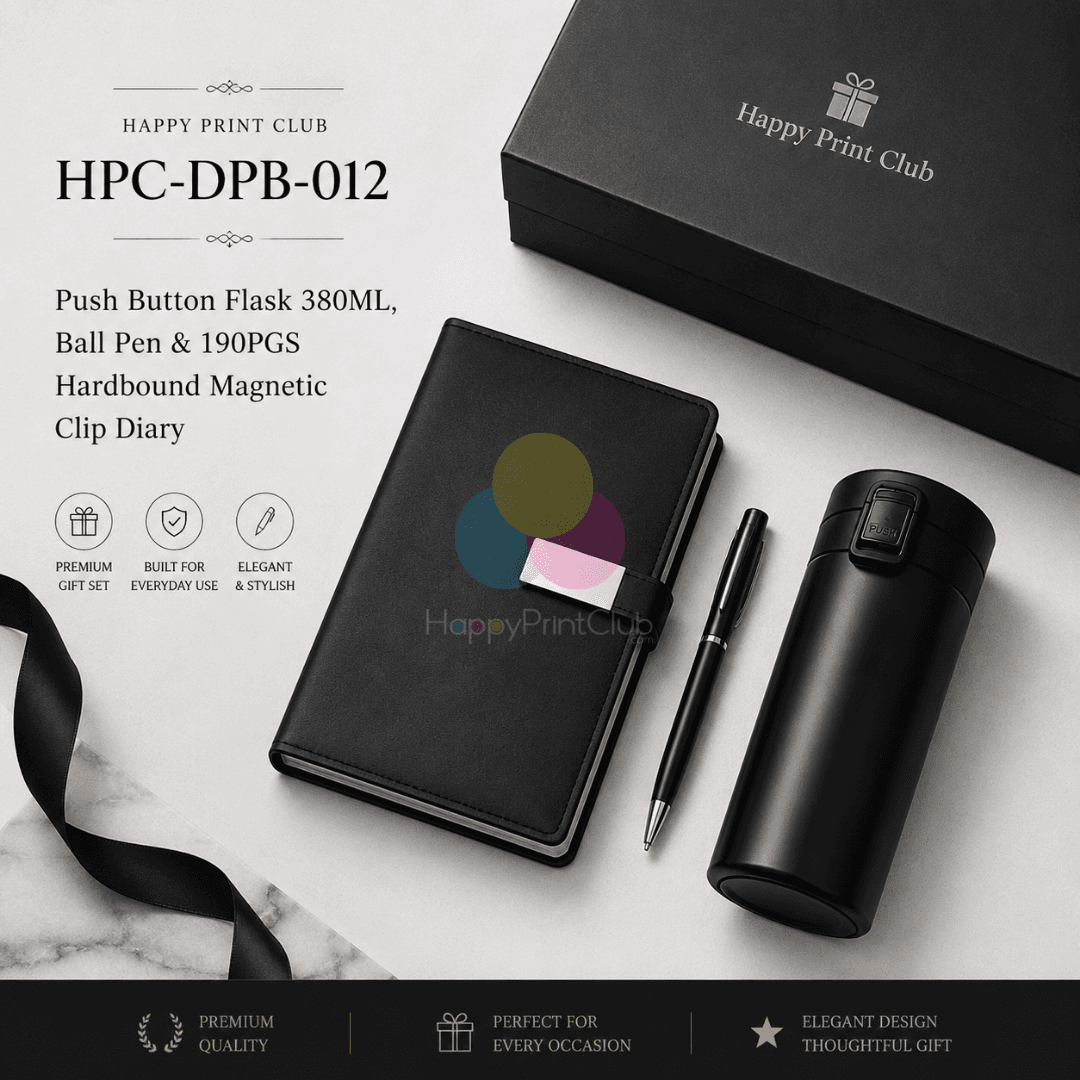 Employee Welcome Kit With Push Button Flask 380ML, Ball Pen & 190 Pages Hard Bound Magnetic Clip Diary