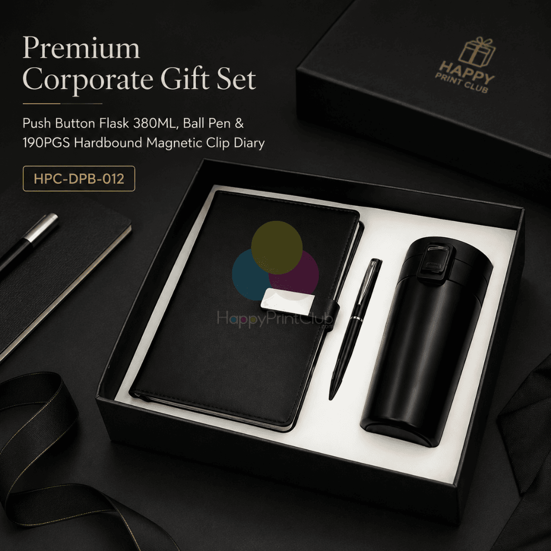 Employee Welcome Kit With Push Button Flask 380ML, Ball Pen & 190 Pages Hard Bound Magnetic Clip Diary