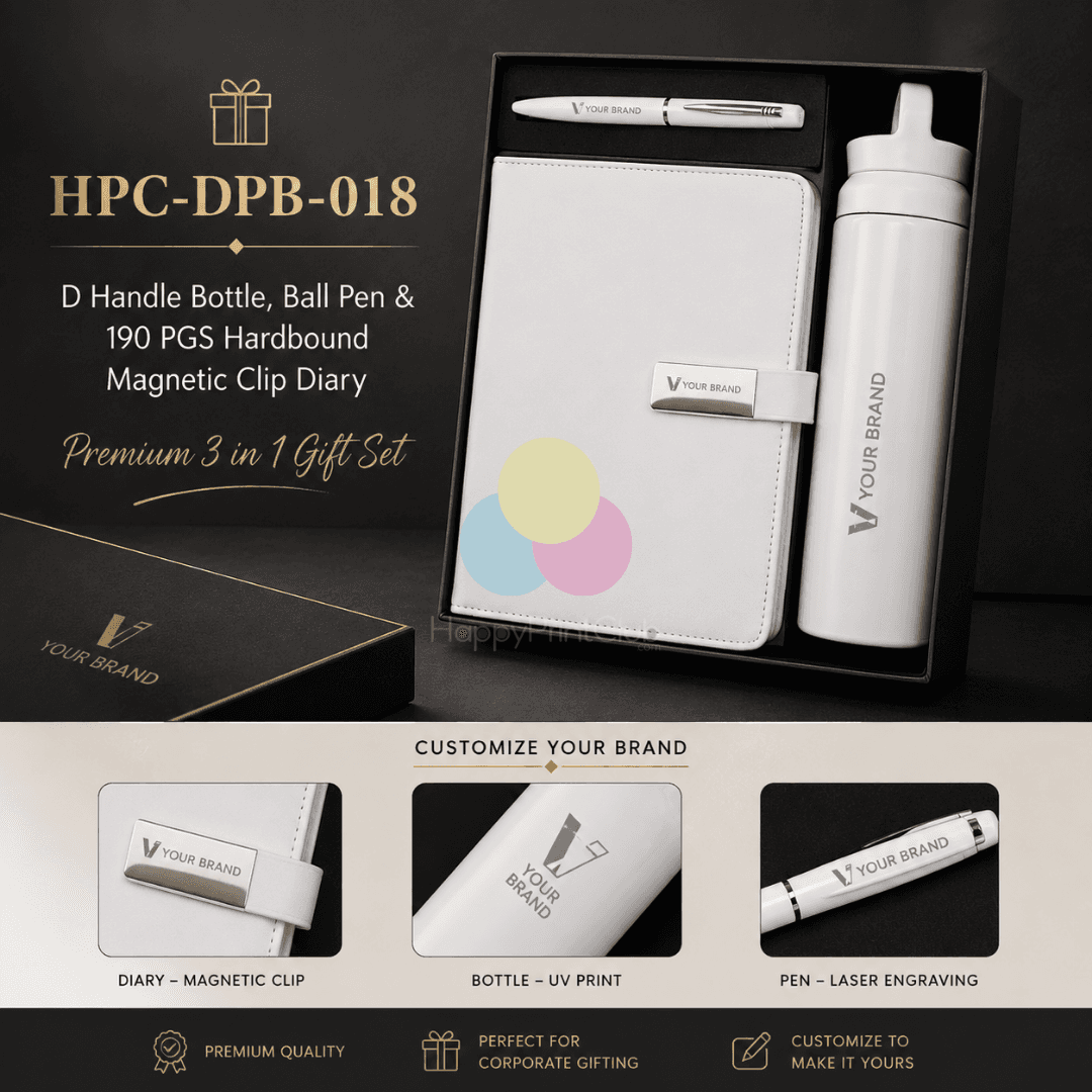 Employee Welcome Kit With D Handle Bottle, Ball Pen & 190 Pages Hard Bound Magnetic Clip Diary