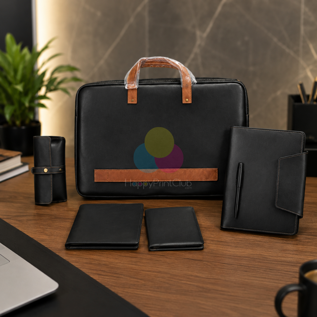 Employee Welcome Kit With Ball Pen, Goggle Cover, Laptop Bag, Diary, Passport Cover & Premium Organizer