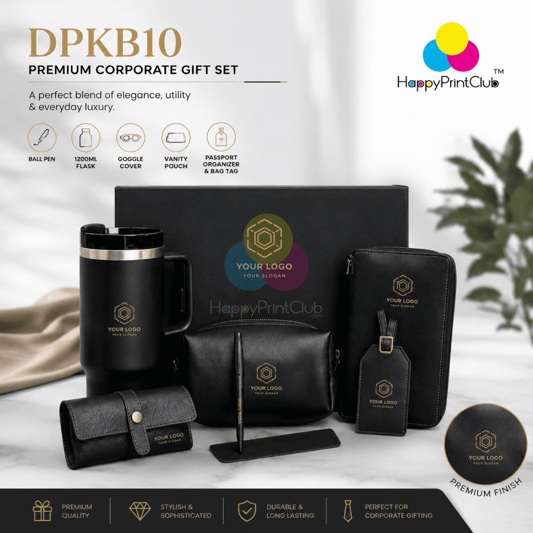 Employee Welcome Kit With Ball Pen, 1200ML Flask, Goggle Cover, Vanity Pouch, Premium Passport Organizer & Bag Tag