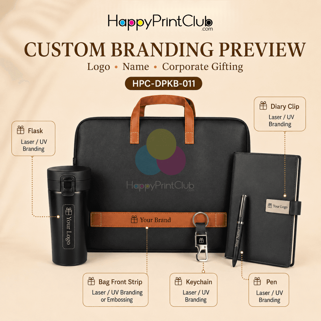 Employee Welcome Kit With Ball Pen, Push Button Flask, Laptop Bag, Bottle Opener Keychain & 190 Pages Hard Bound Magnetic Clip Diary