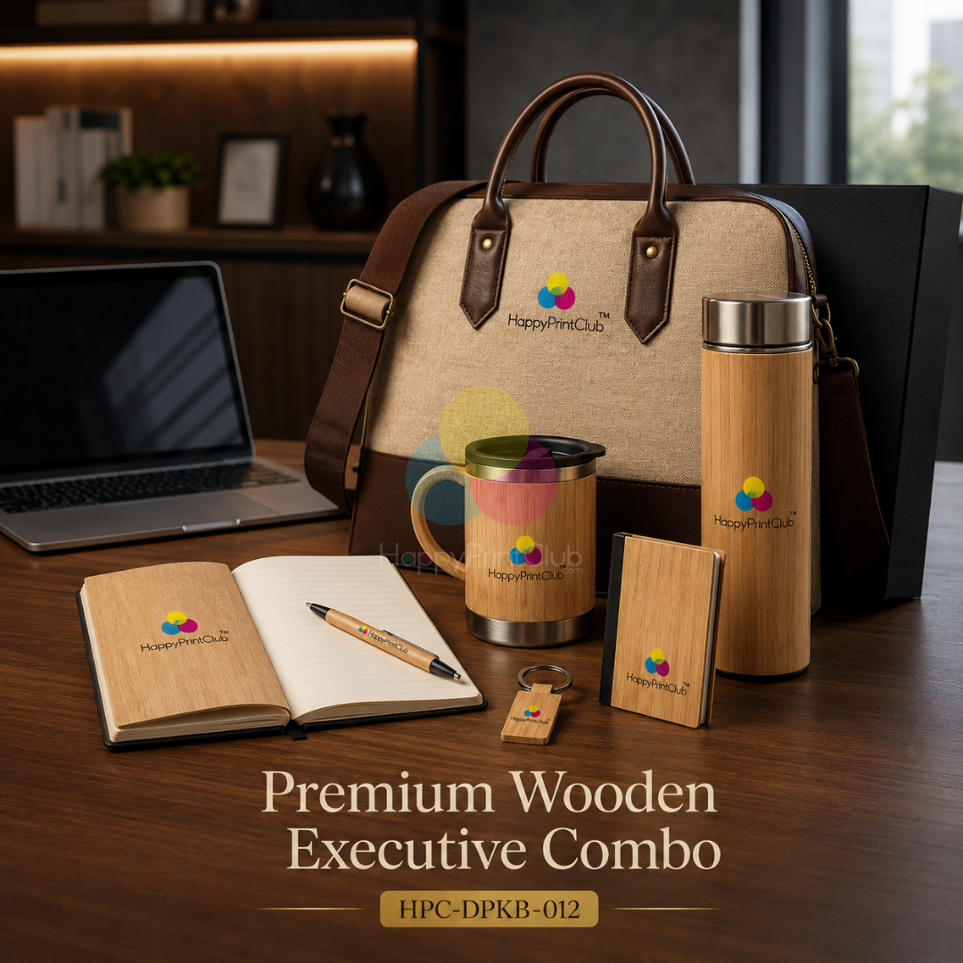 Employee Welcome Kit With Wooden Ball Pen, Wooden Cup, Jute Laptop Bag, Wooden Diary, Wooden Card Holder, Wooden Keychain & Wooden Bottle