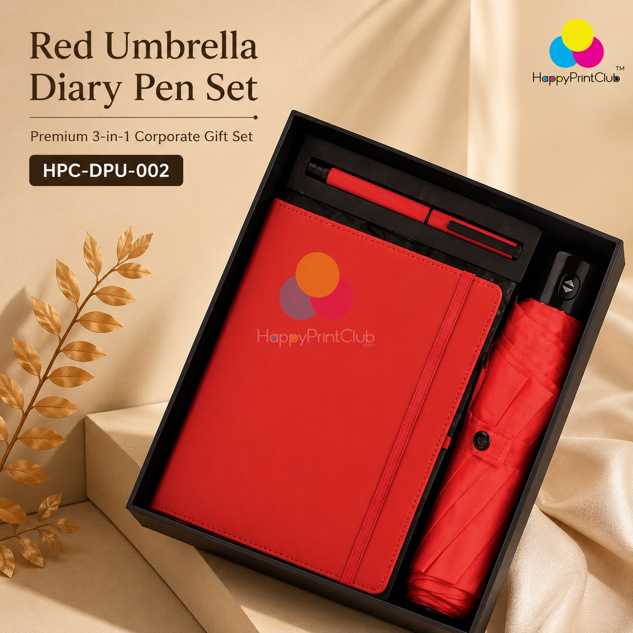 Customized Corporate Gift Set With Double Fold Umbrella, Ball Pen & 160 Pages Hard Bound Diary