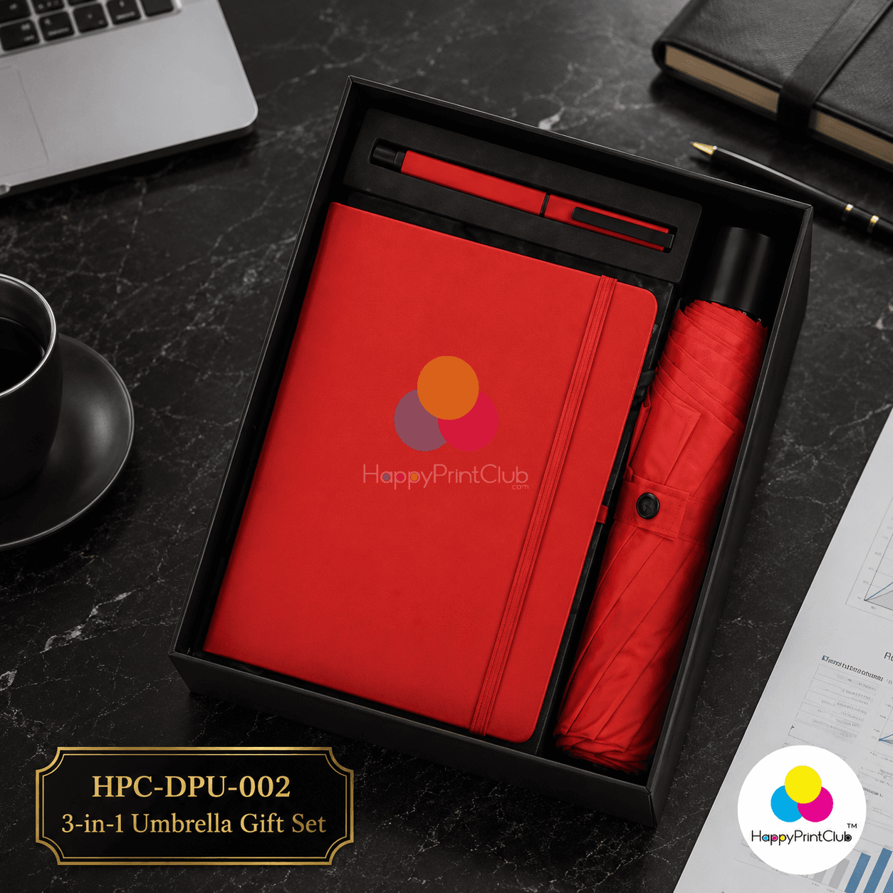 Customized Corporate Gift Set With Double Fold Umbrella, Ball Pen & 160 Pages Hard Bound Diary