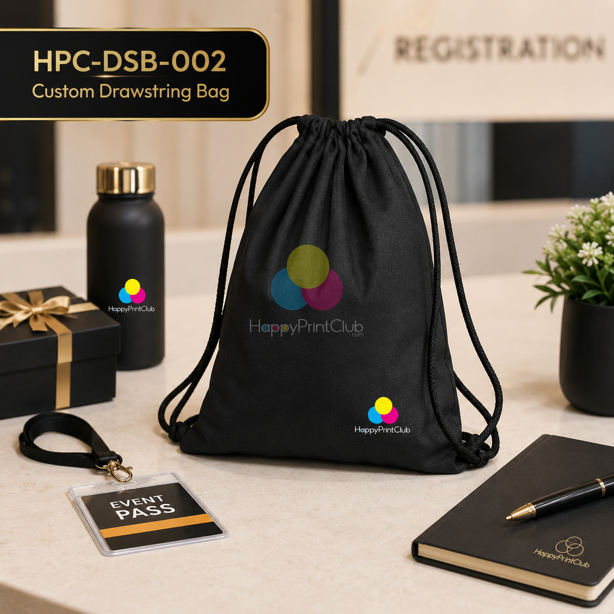 Drawstring Bag Black For Corporate Gifting