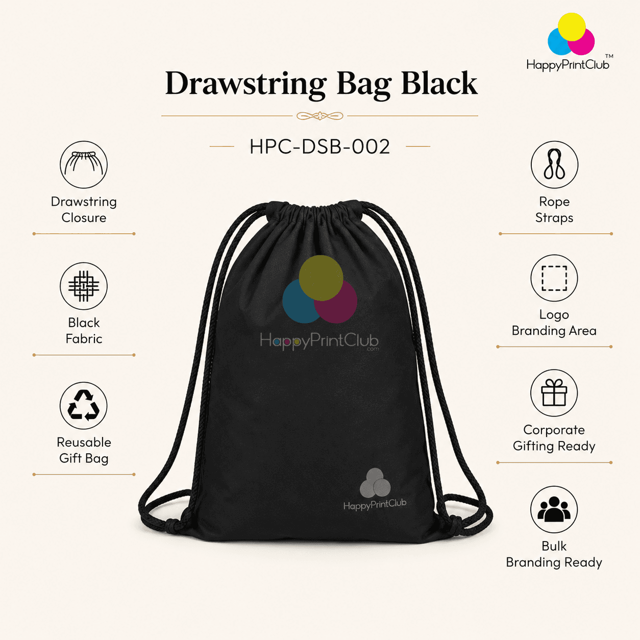 Drawstring Bag Black For Corporate Gifting