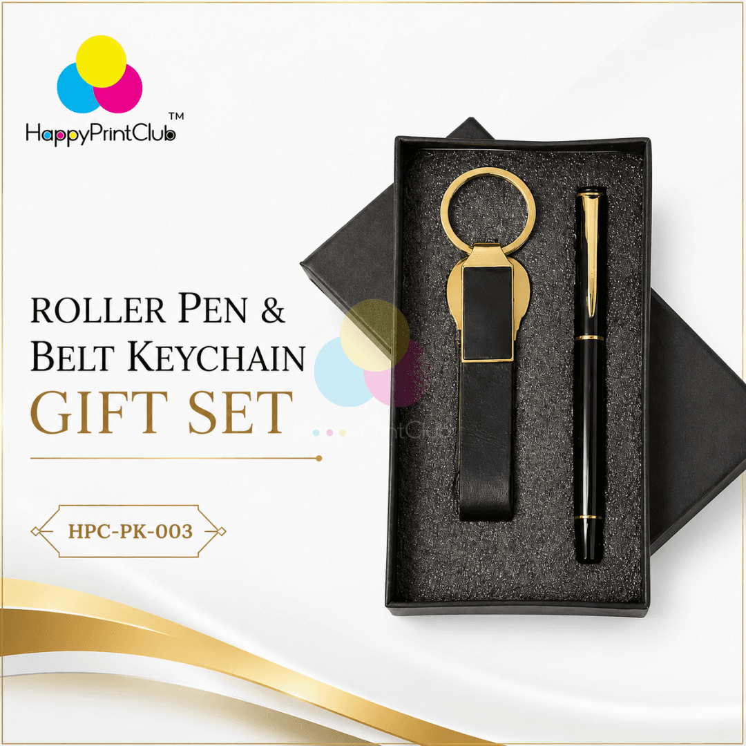 Customized Corporate Gift Set With Roller Pen & Belt Keychain