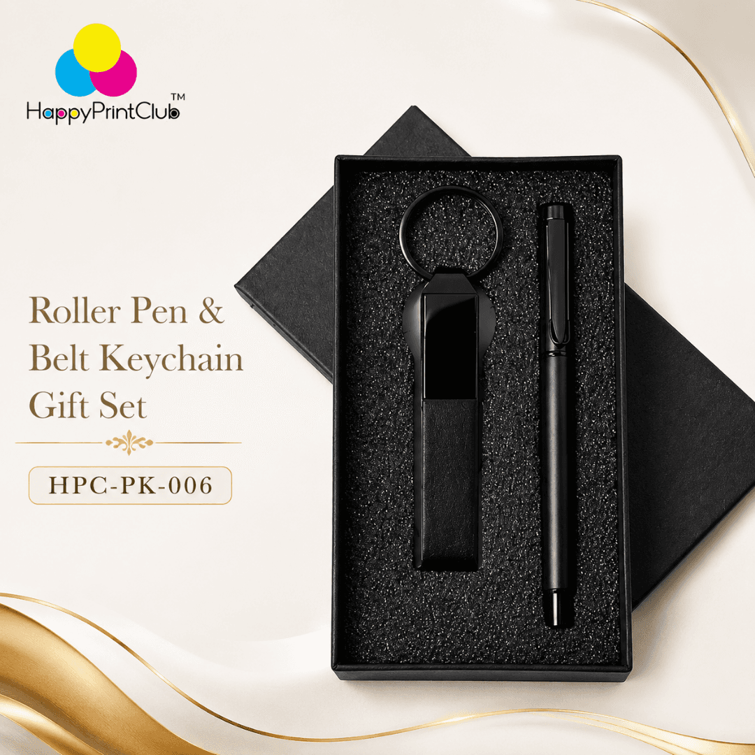 Customized Corporate Gift Set With Roller Pen & Belt Keychain