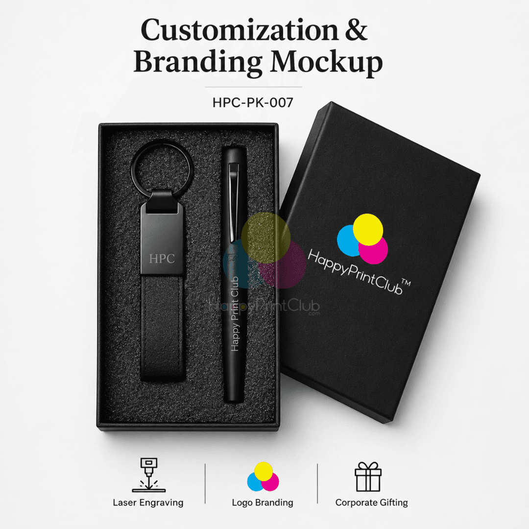 Customized Corporate Gift Set With Magnetic Cap Roller Pen & Belt Keychain