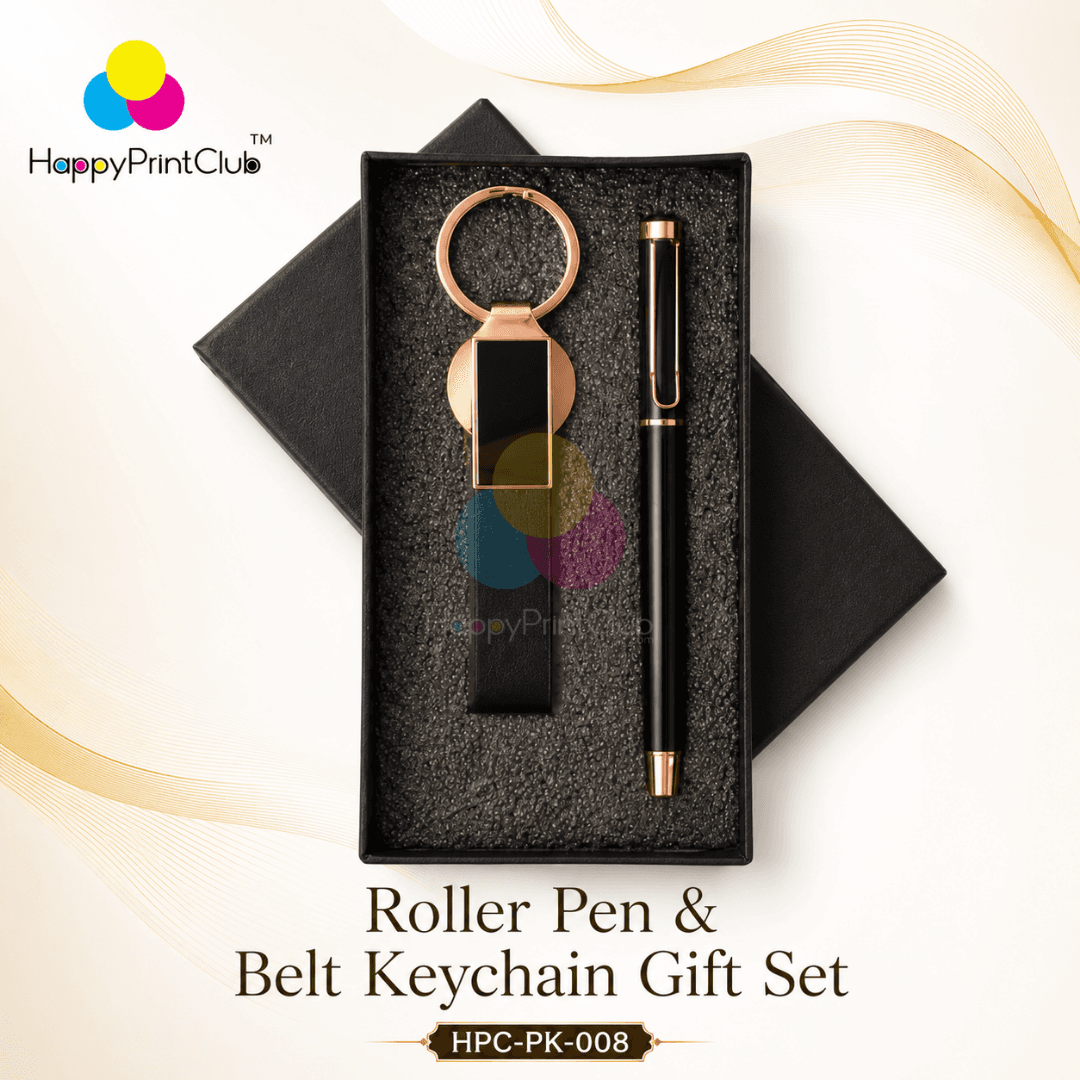 Customized Corporate Gift Set With Roller Pen & Belt Keychain