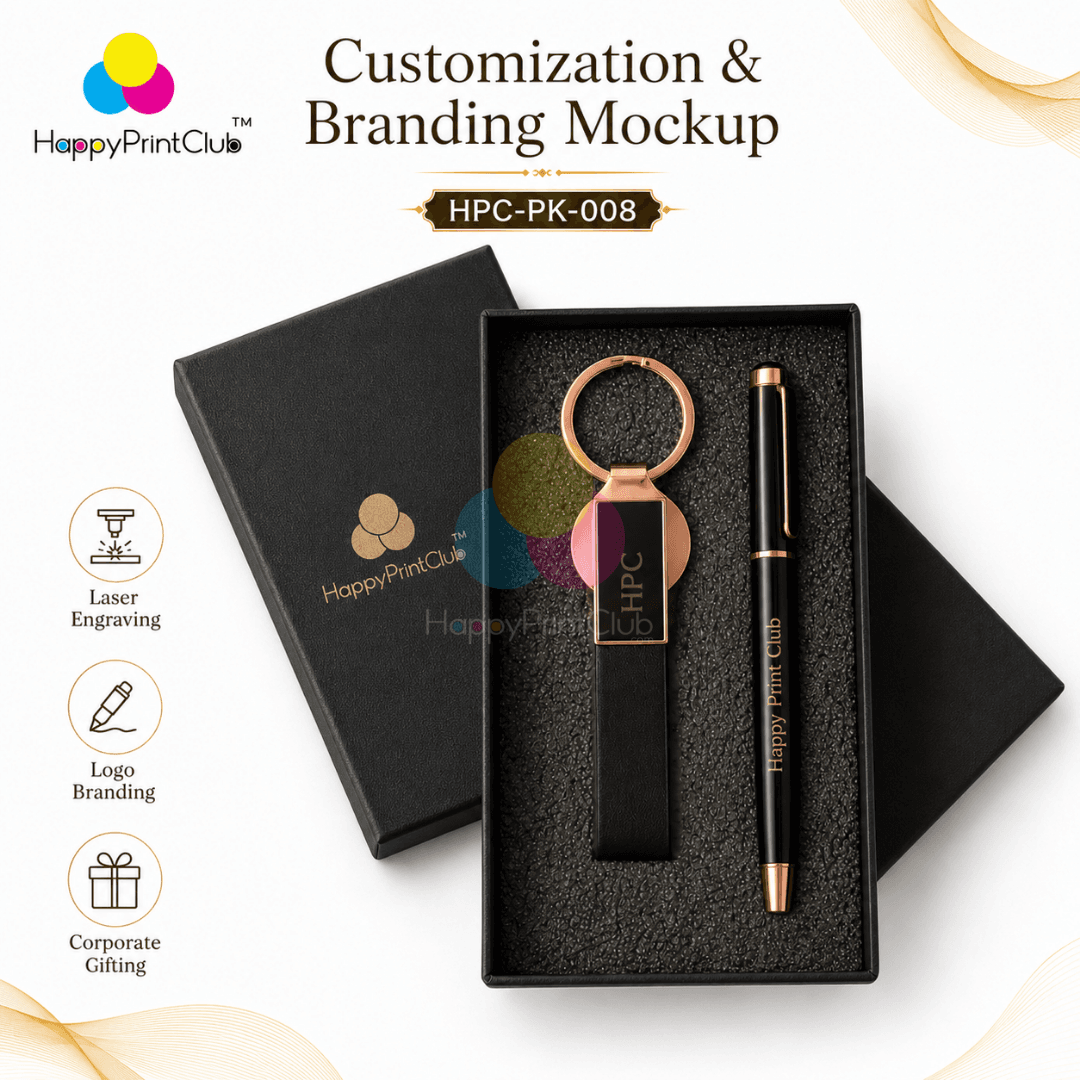 Customized Corporate Gift Set With Roller Pen & Belt Keychain