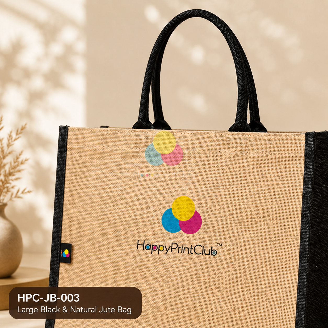 Large Black & Natural Jute Bag For Corporate Gifting