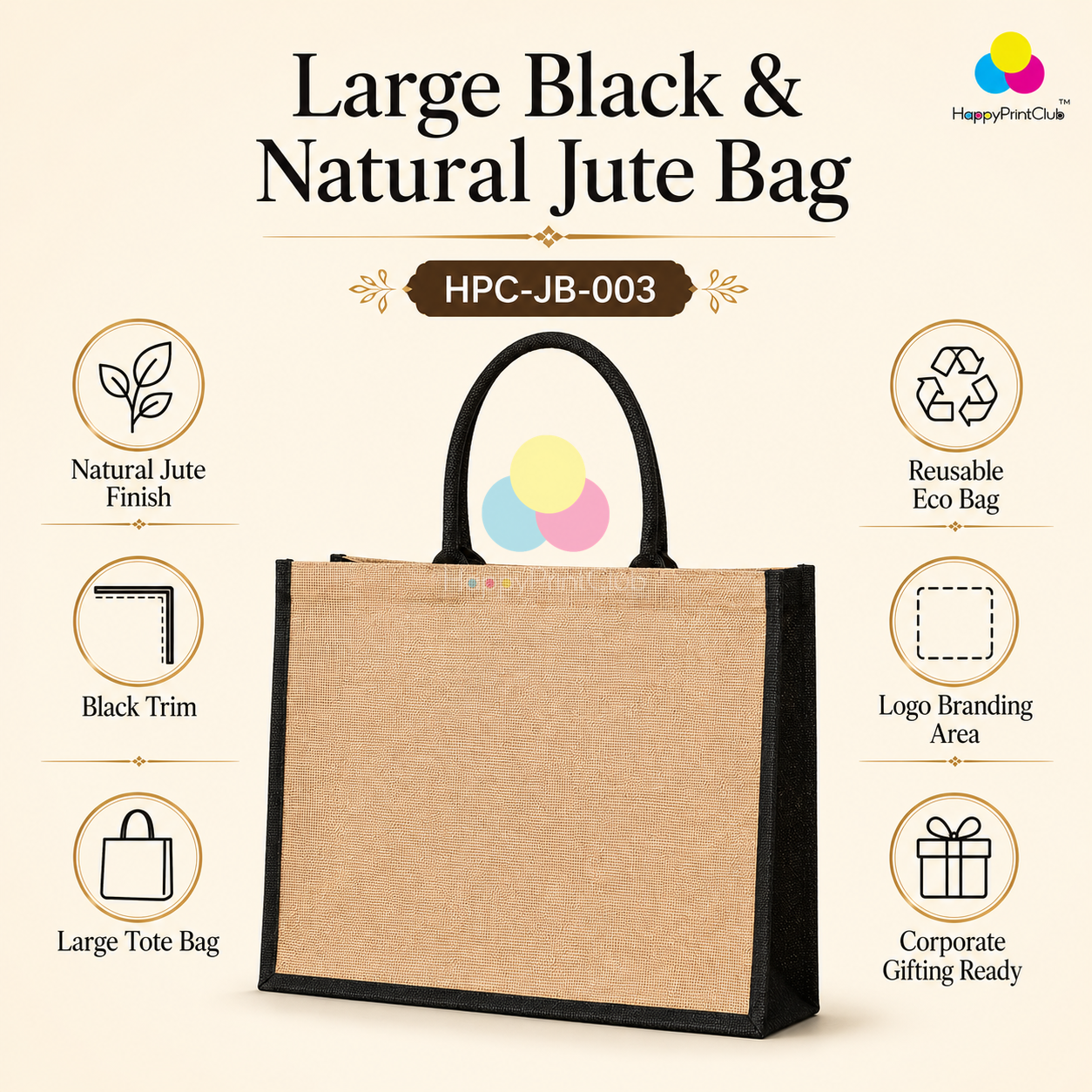 Large Black & Natural Jute Bag For Corporate Gifting