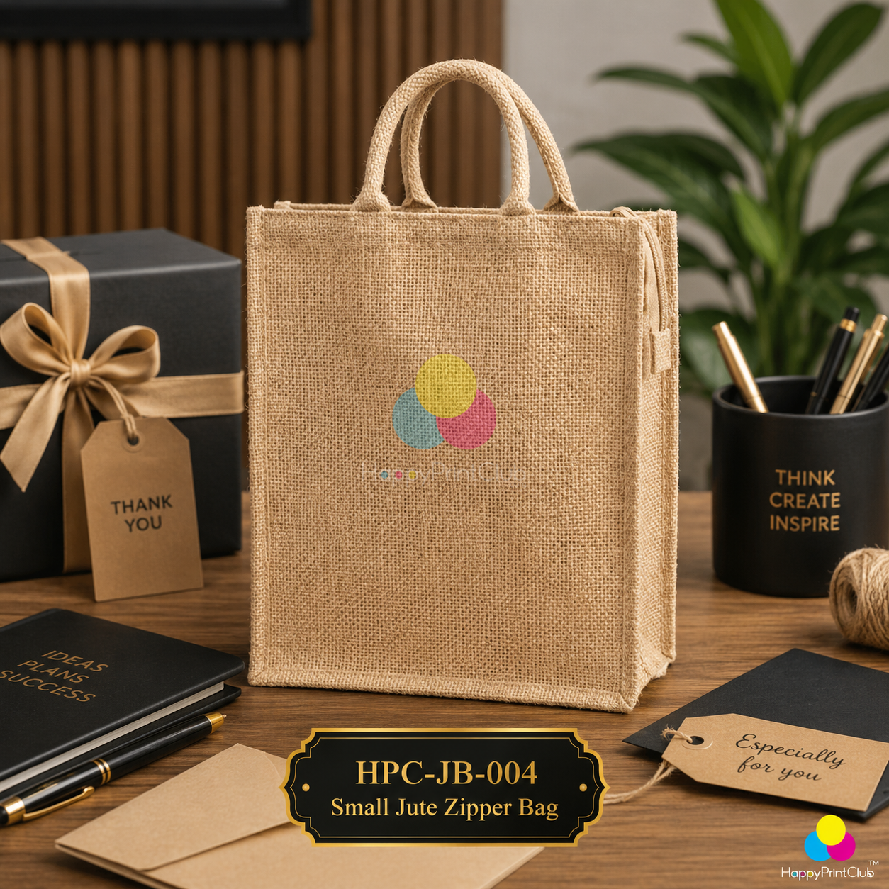 Zipper Natural Jute Bag Small For Corporate Gifting