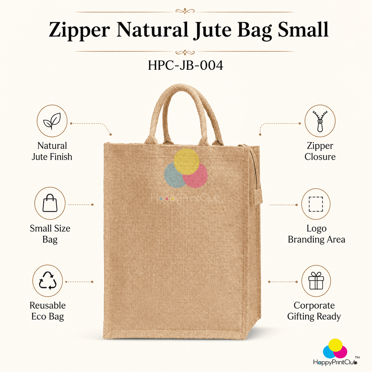 Zipper Natural Jute Bag Small For Corporate Gifting