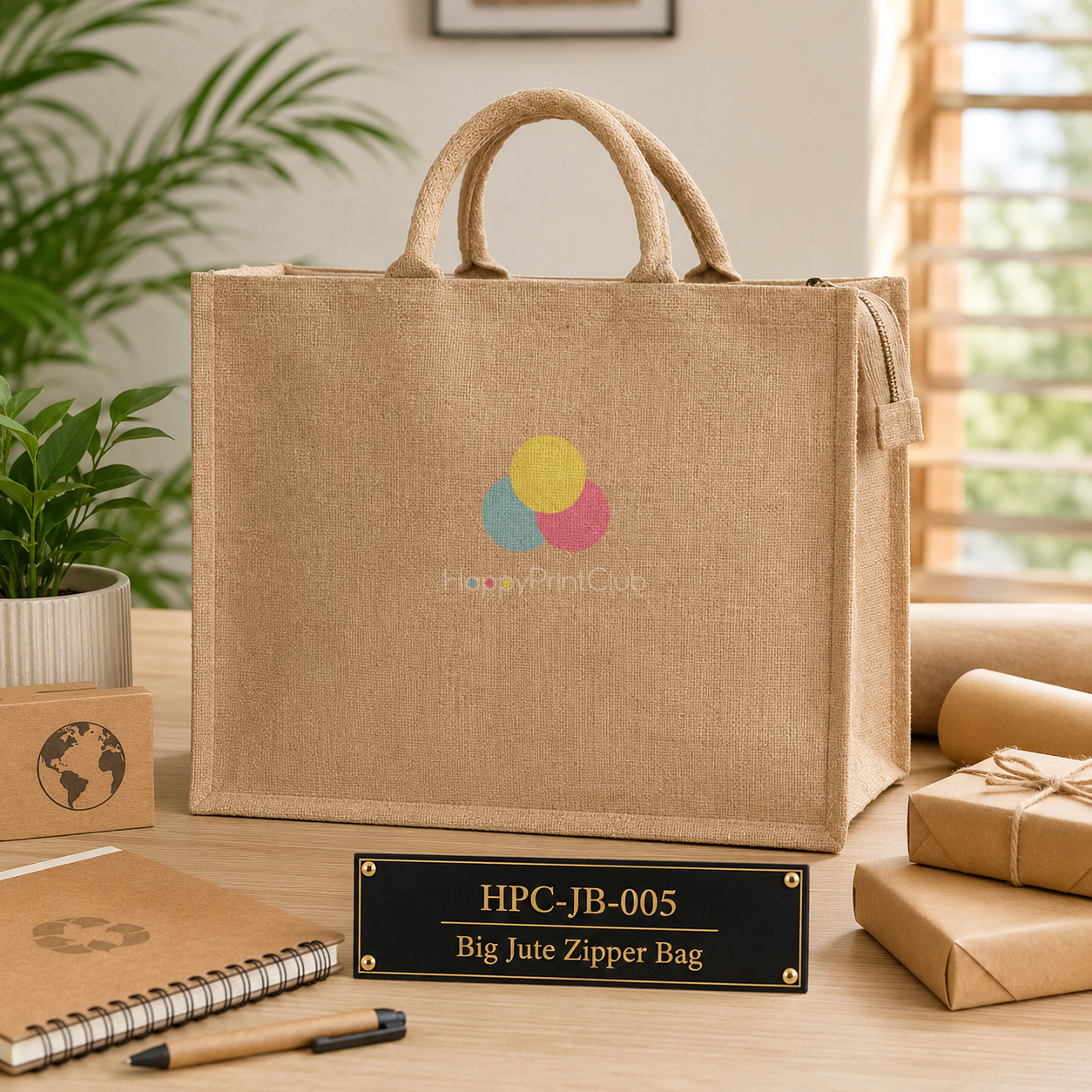 Zipper Natural Jute Bag Big For Corporate Gifting