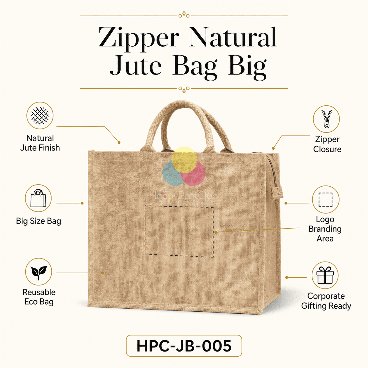Zipper Natural Jute Bag Big For Corporate Gifting