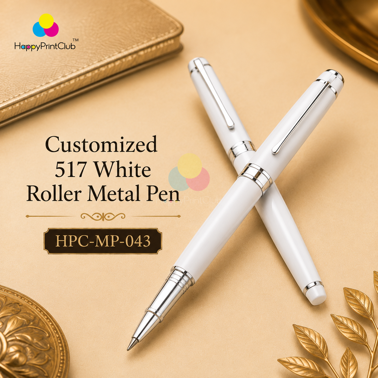 Customized 517 White Roller Metal Pen With Logo Printing