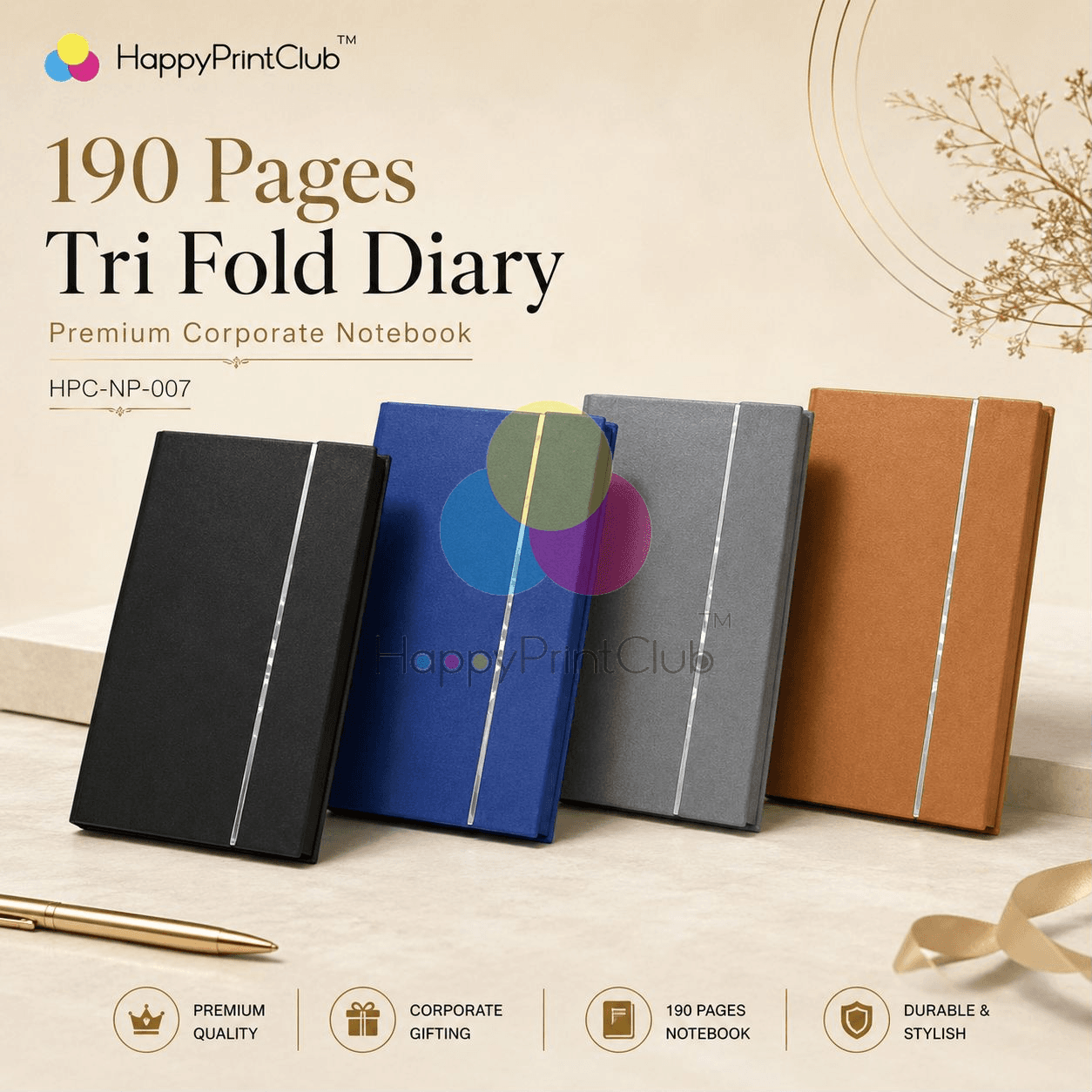 Customized 190 Pages Tri Fold Diary For Corporate Gifting