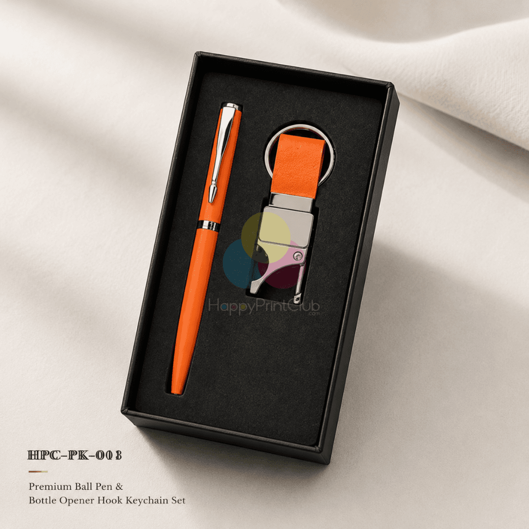 Customized Corporate Gift Set With Ball Pen & Bottle Opener Hook Keychain