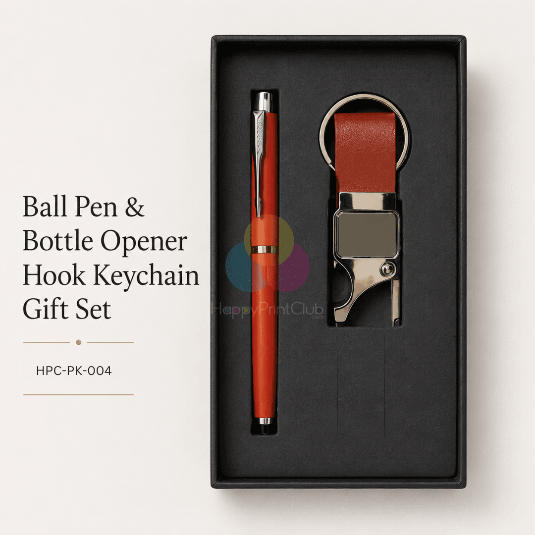 Customized Corporate Gift Set With Ball Pen & Bottle Opener Hook Keychain