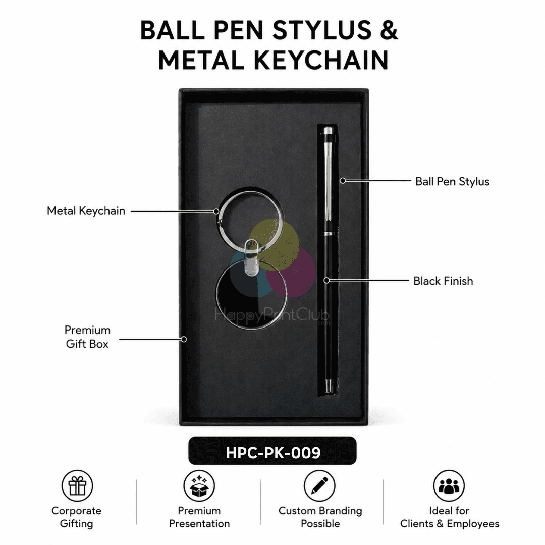 Customized Corporate Gift Set With Ball Pen Stylus & Metal Keychain