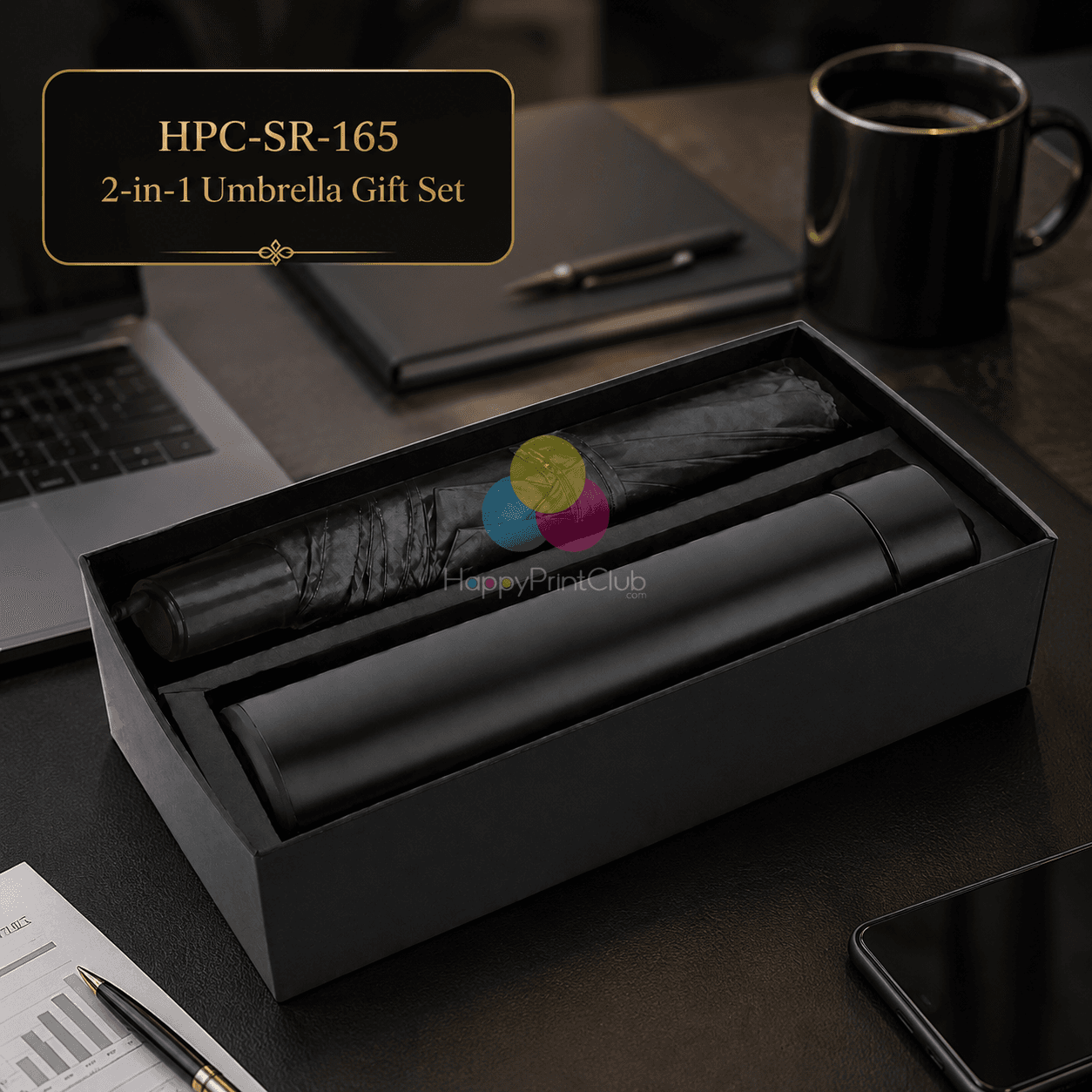 Customized Double Trouble Non-Temperature Bottle & 3 Fold Umbrella For Corporate Gifting