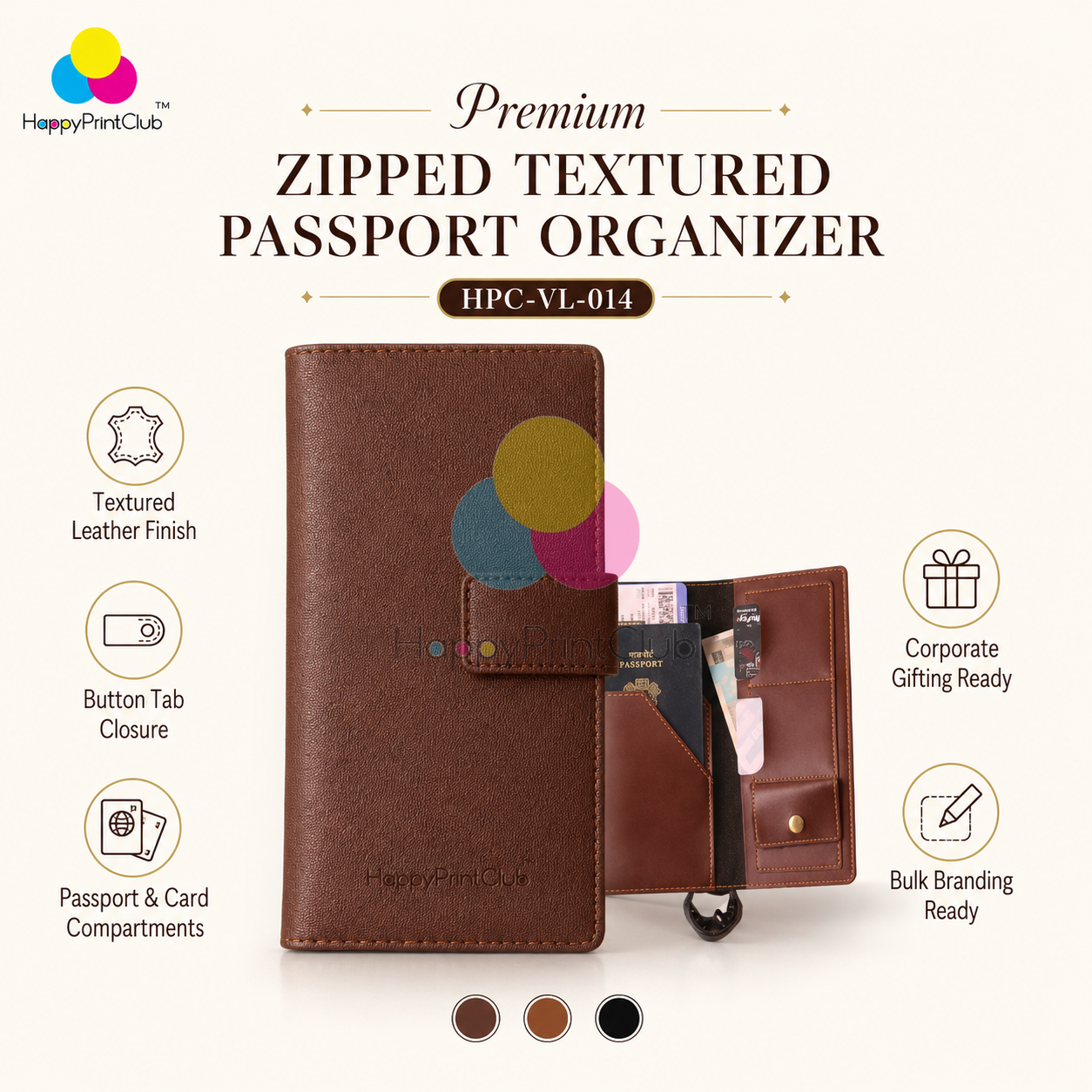 Customized Premium Zipped Textured Passport Organizer For Corporate Gifting